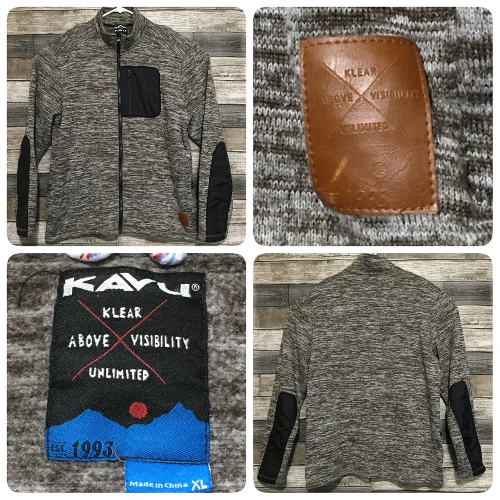 Kavu Fleece Jacket Full Zip Men’s XL Gray Brown Zip Pockets.